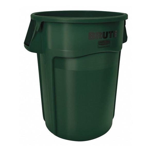 BRUTE 44 gal Round Heavy Duty Plastic Can, Green, None, Plastic