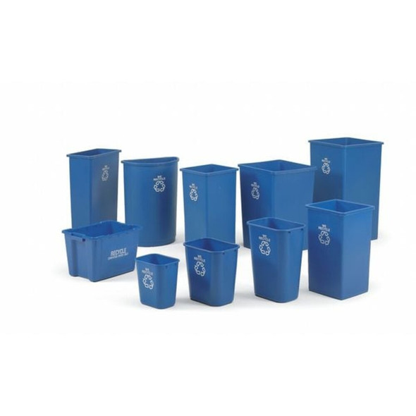 35 gal Square Recycling Bin, Open Top, Nickel-Satin Alum, Plastic, 1 Openings  FG395873BLUE