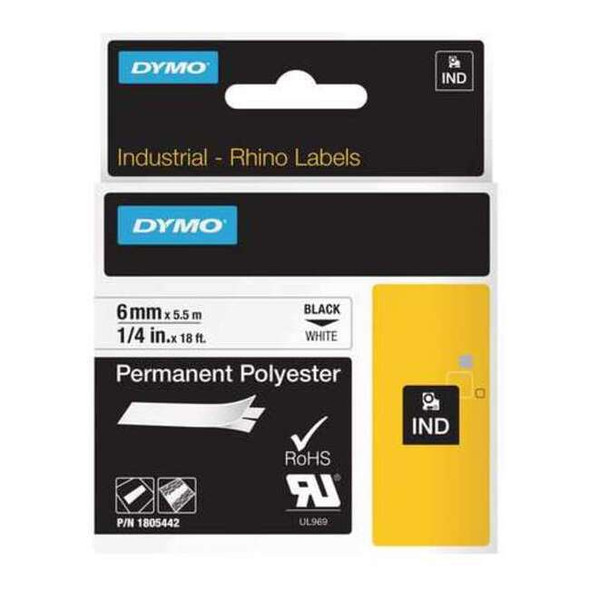 Dymo Label Tape Cartridge, Black/White, Labels/Roll: Continuous 1805442