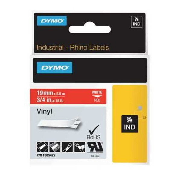 Dymo Label Tape Cartridge, White/Red, Labels/Roll: Continuous 1805422