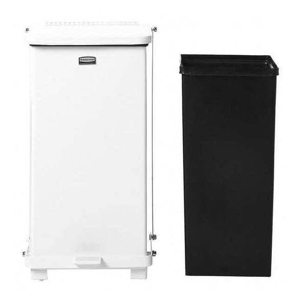 Defender 25 gal Square Step-On Can, White, Foot Pedal, Steel, 19 in