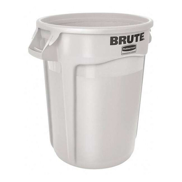 BRUTE 10 gal Round Heavy Duty Plastic Can, White, None, Plastic, Not Applicable