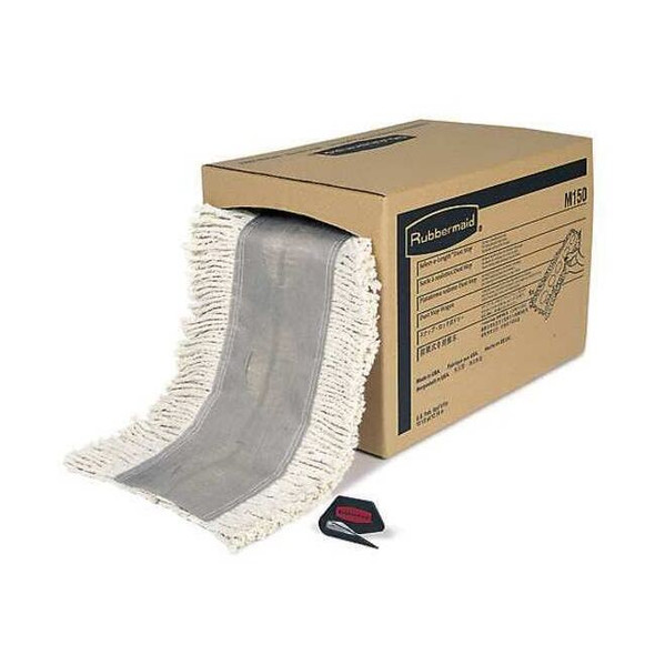 40 ft L Flat Dust Mop, Slide On Connection, Cut-End, White, Cotton