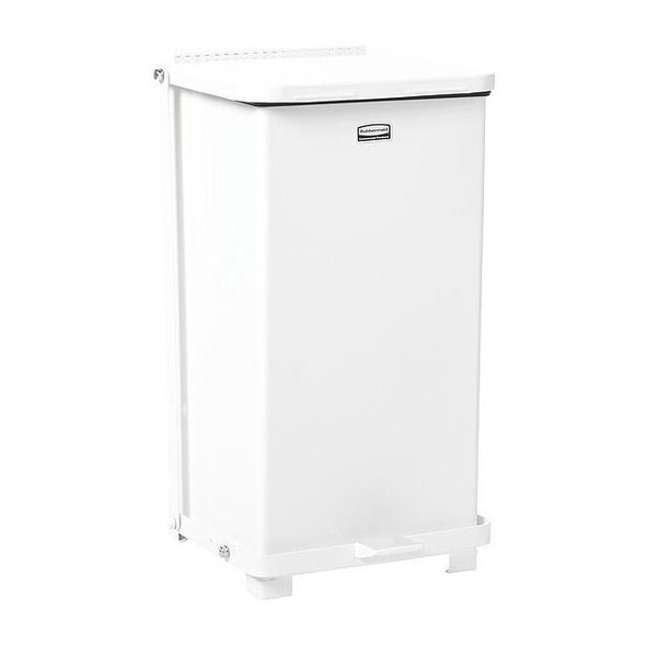 Defender 6-1/2 gal Square Step-On Can, White, Foot Pedal, Steel, 12 in