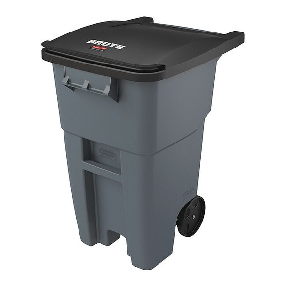 BRUTE 50 gal Rectangular Rolling Plastic Can, Gray, None, Plastic, 23 3/8 in