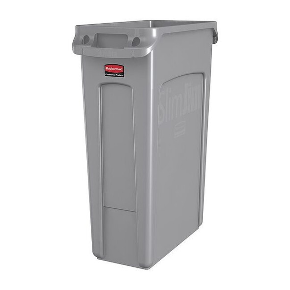 Slim Jim 23 gal Rectangular Slim-Profile Plastic Can, Gray, None, Plastic, 11 in