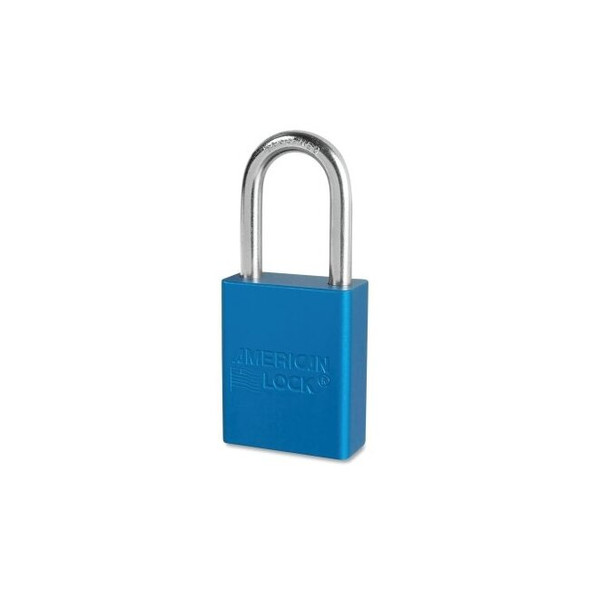 Anodized Aluminum Safety Padlock, 1/4 in dia, 1-1/2 in L, 25/32 in W, Blue, Keyed Alike, Key - 22338 Pack of 6