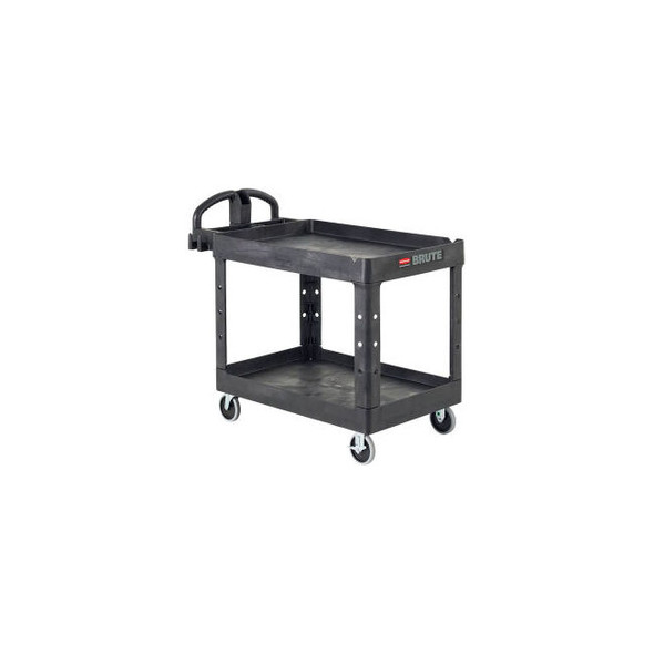 Rubbermaid&reg; Brute Heavy Duty Ergo Handle Utility Cart Lipped Shelf Black