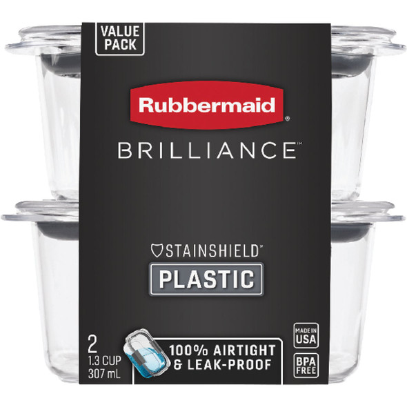 Rubbermaid Brilliance 1.3 C. Clear Rectangle Food Storage Container (2-Pack) 2183416 649721