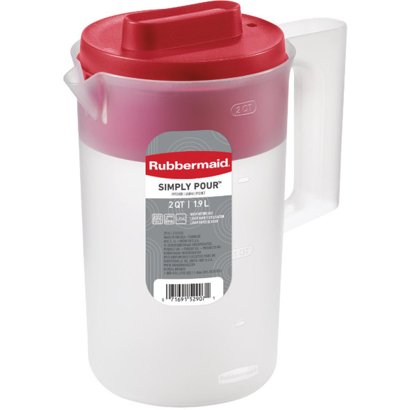 Rubbermaid 2 Qt. Simply Pour Plastic Pitcher with Multi-Function Lid 2122587