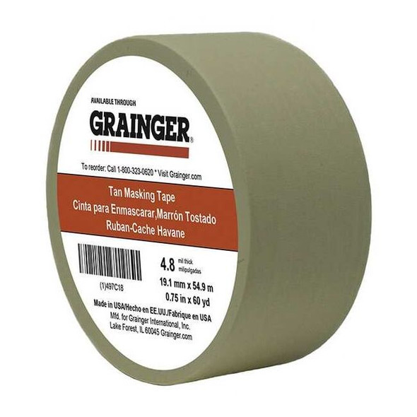 Masking Tape, 3/4 in W x 60 yd L, 4.8 mil Thick, Tan, Rubber Adhesive Pack of 5