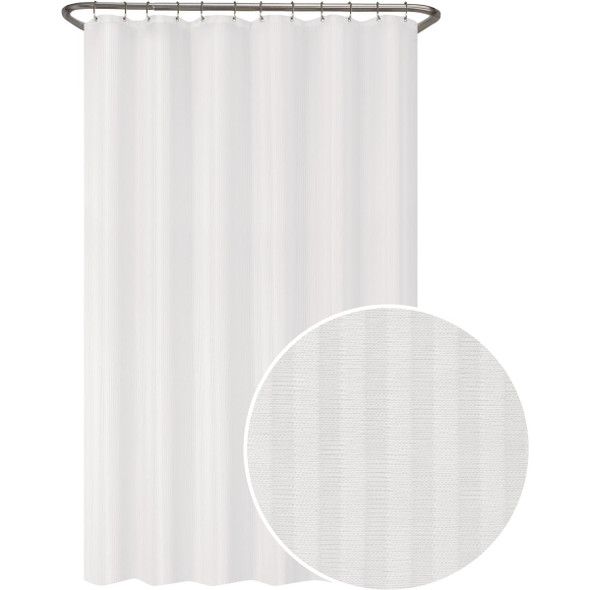 Zenna Home 70 In. x 72 In. Striped White Polyester Shower Curtain Liner