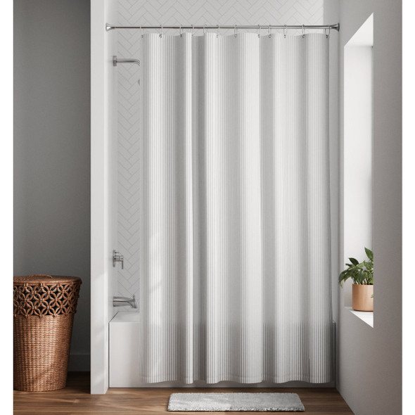 Zenna Home 70 In. x 72 In. Striped White Polyester Shower Curtain Liner LFRWTRWWL 609856