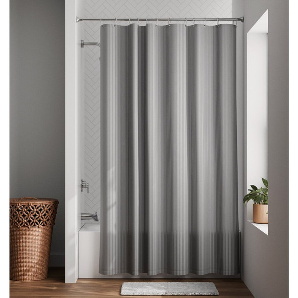 Zenna Home 70 In. x 72 In. Striped Gray Polyester Shower Curtain Liner LFRWTRGYL 609975