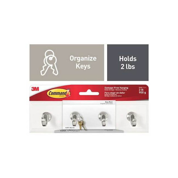 Command Key Rack, Quartz, Plastic, 1 1/2 in D HOM-18Q-ESF Pack of 8