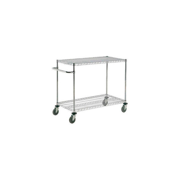 Nexel 2 Shelf Push Cart Chrome 36""W x 24""D x 40""H Poly Casters4 Swivel 2 Brak