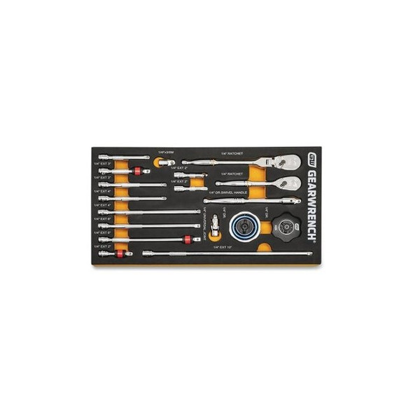 Drive Tool Modular Tool Set w/EVA Foam Tray, Full Polish Chrome Finish, Alloy Steel, Incl 1/4 in Dr/Adap/Ext, 18-Pc