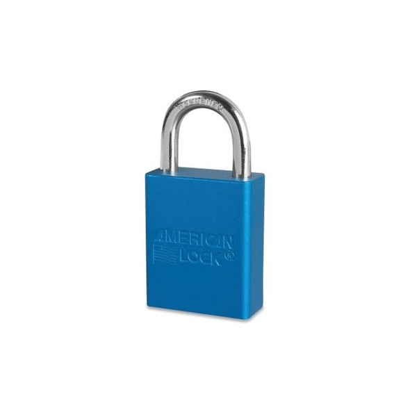 Anodized Aluminum Safety Padlock, 1/4 in dia, 1 in L, 25/32 in W, Blue, Keyed Alike, Keyed - 08170