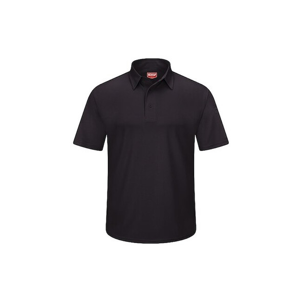 Men's Short Sleeve Polo, Polyester, Button, 2 Pocket(s), Black, S