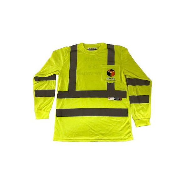 Long Sleeve Hi-Vis Reflective, 3, R, Polyester, Yellow, 6XL