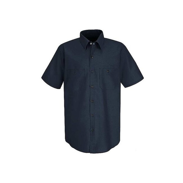 Men's Short Sleeve Work Shirt, Cotton/Polyester, Button, 2 Pocket(s), Navy, XL