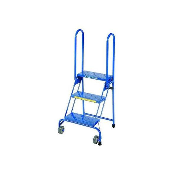 50 1/2 in H Steel Folding Rolling Ladder, 3 Steps, 350 lb Load Capacity