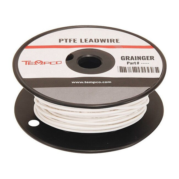 Tempco High Temp Lead Wire, PTFE, 18 AWG, White, 250 ft LDWR-1073