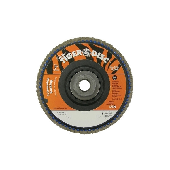 Trimmable Tiger® Flap Discs, 5 in, 40 Grit, 5/8 Arbor, 12,000 rpm Pack of 10