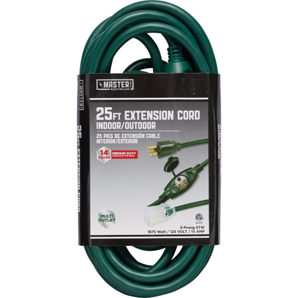 Master Electrician 25 Ft. 3-Outlet 14/3 STW Green Outdoor Extension Cord