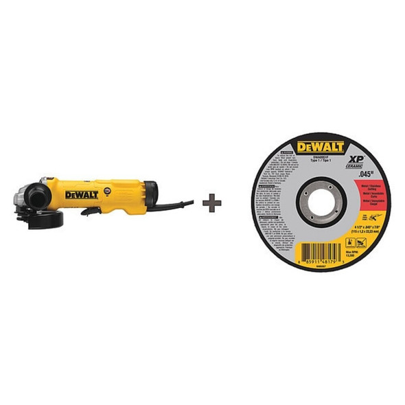 Dewalt DWE43144N/ DWA8951F Angle Grinder, Paddle, Spindle Thread Size 5/8 in-11,120V AC, Includes Abrasive Cut-Off Wheel