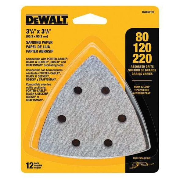 Dewalt DWASPTRI Hook & Loop Triangle Sandpaper Assorted - 12 PK