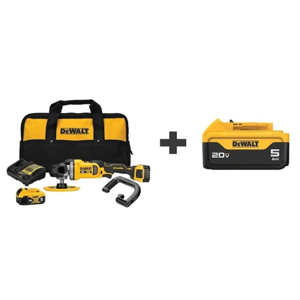 Dewalt DCM849P2/DCB205 Cordless Polisher Kit, 20V, Size: 7 in, Includes Batteries/Charger