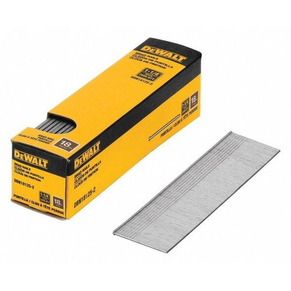 Dewalt DBN18125-2 Collated Brad Nail, 1-1/4 in L, 18 ga, Coated, Flat Head, Straight, 2500 PK
