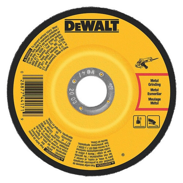 Dewalt DW4545 Depressed Center Grinding Wheel, Type 27, 6 in Dia, 0.25 in Thick, 7/8 in Arbor Hole Size, 24 Grit