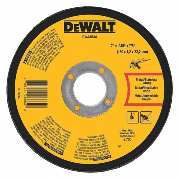 Dewalt DWA4534 Abrasive Cut-Off Wheel, Type 27, 7 in Dia, 0.045 in Thick, 7/8 in Arbor Hole Size, Aluminum Oxide