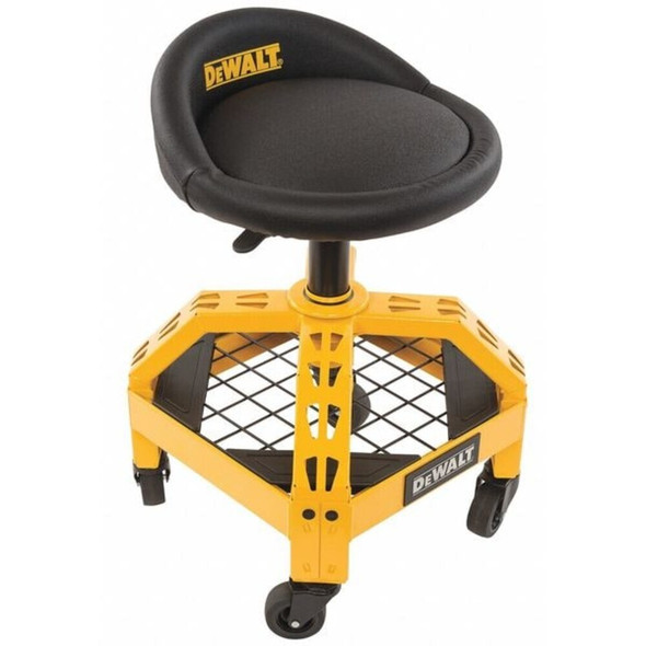 Dewalt DXSTAH025 Adjustable Shop Stool W/ Casters, 360 Swivel, 300 lb Cap, Steel/Vinyl, Black/Yellow