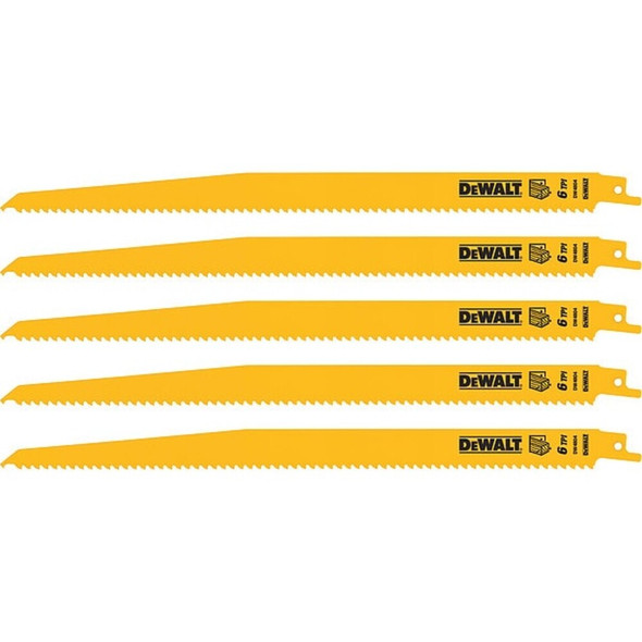 Dewalt DW4804 12" 6 TPI Taper Back Bi-Metal Reciprocating Blade for General Purpose Wood Cutting, 5PK