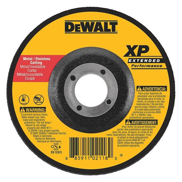 Dewalt DW8833 Depressed Center Grinding Wheel, Type 27, 9 in Dia, 0.25 in Thick, 5/8"-11 Arbor Hole Size, 24 Grit
