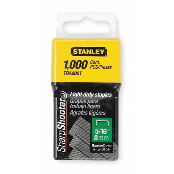 Stanley TRA204T Light Duty Staples, 24 ga, Wide Crown, 1/4 in Leg L, Steel, 1000 PK