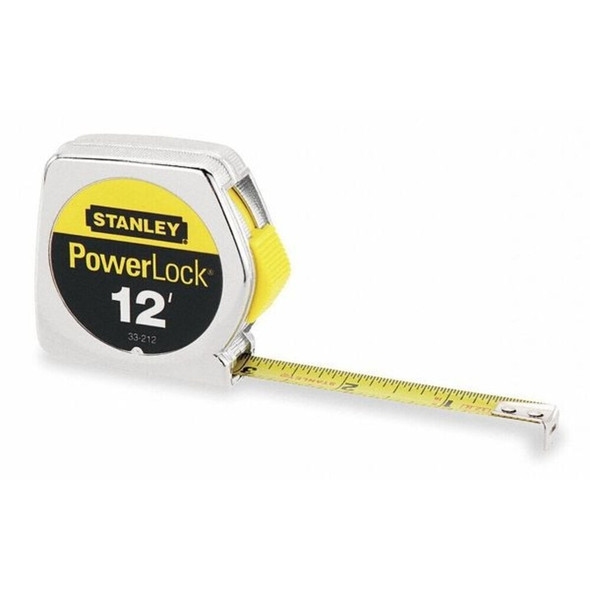 Stanley 33-212 Tape Measure, Inch, Nonmagnetic Single Hook Tip, Metal, 12 ft, Narrow Blade, Manual Lock
