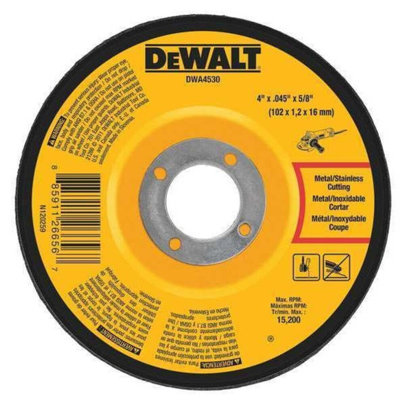 Dewalt DWA4530 Abrasive Cut-Off Wheel, Type 27, 4 in Dia, 0.045 in Thick, 5/8 in Arbor Hole Size, Aluminum Oxide