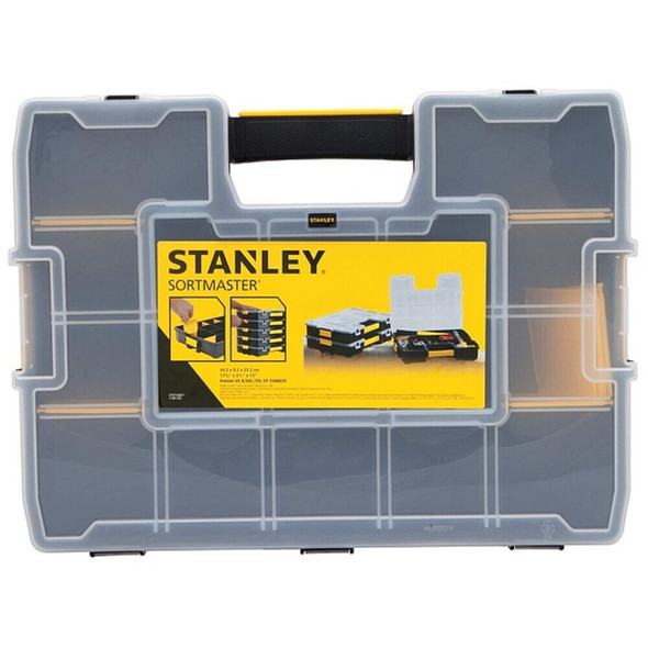 Stanley STST14027 Adjustable Compartment Box W/ 14 Compartments, 3-3/7" H x 13 in L x 17 3/8 in W, Black/Yellow