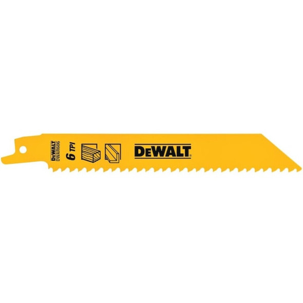 Dewalt DW4850 6" 6 TPI Straight Back Bi-Metal Reciprocating Saw Blade, Fast Wood Cutting (5 pack)
