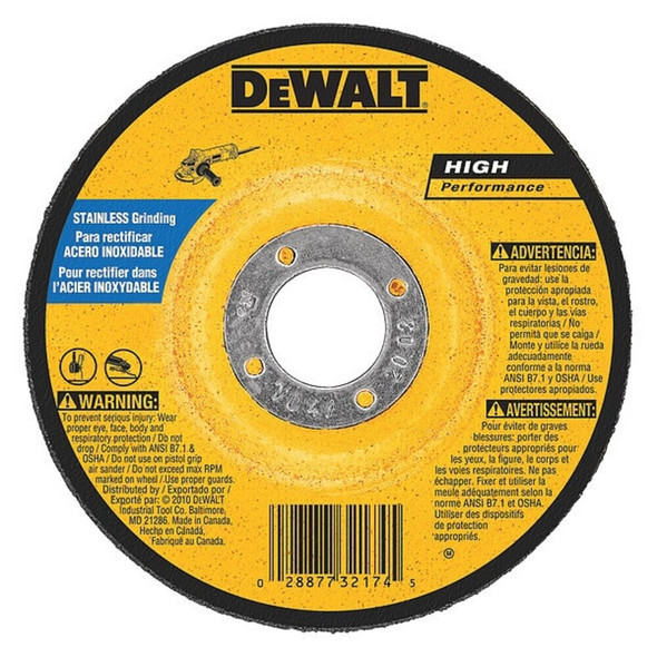 Dewalt DW8465 Depressed Center Grinding Wheel, Type 27, 6 in Dia, 0.25 in Thick, 7/8 in Arbor Hole Size, 30 Grit