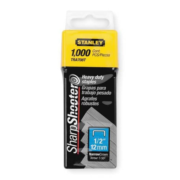 Stanley TRA708T Heavy Duty Staples, 24 ga, Narrow Crown, 1/2 in Leg L, Steel, 1000 PK