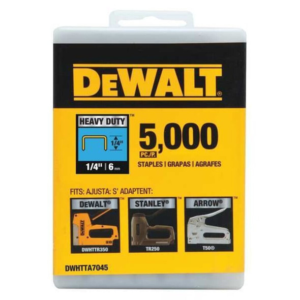 Dewalt DWHTTA7045 Heavy Duty Staples, 1/4 in Leg L, Steel, 5000 PK