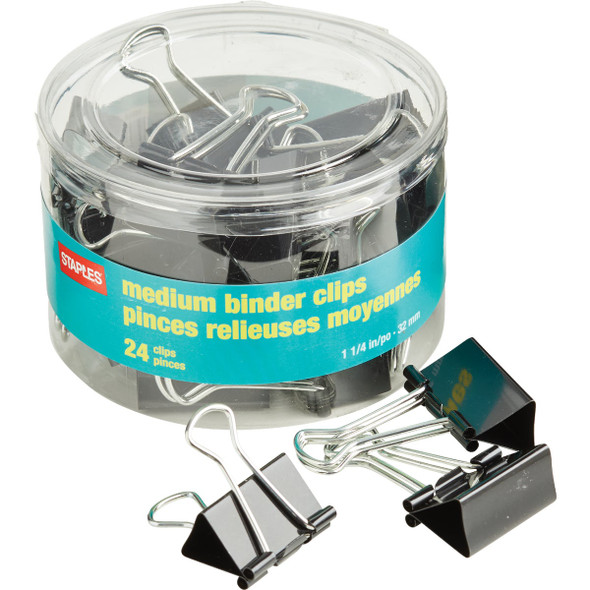Staples 1.25 In. Medium Binder Clips (24-Pack) 831602