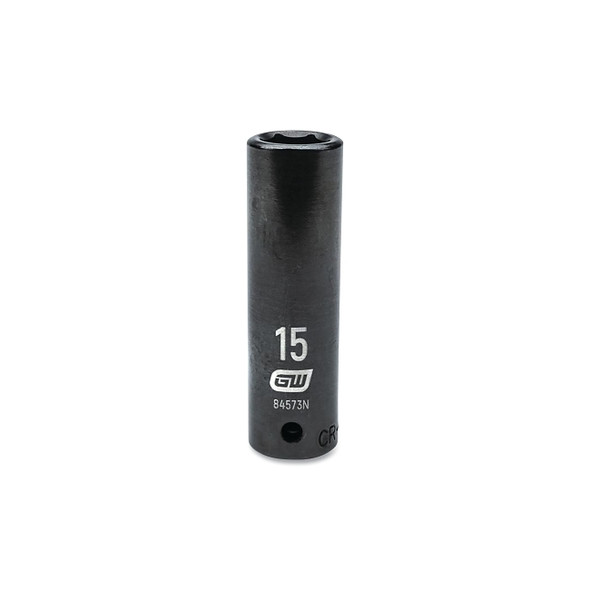 Impact Socket, 1/2 in Drive Size, 15 mm Opening Size, 6-point, Deep Length