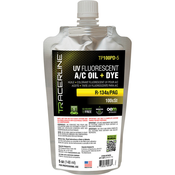 5 oz (148 ml) foil pouch PAG 100 A/C oil with fluorescent dye TP100PD-5
