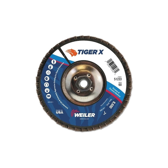 Tiger® X Flap Disc, 7 in Flat, 60 Grit, 5/8 in - 11 Arbor